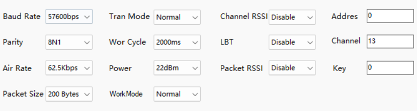 RF Settings config